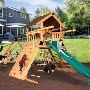 New - Olympian Peak XL 1 w/ Tarp Roof Mahogany Playset