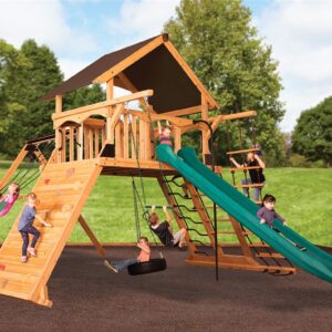 New - Titan Peak Jumbo 1 w/ Tarp Roof Mahogany Playset