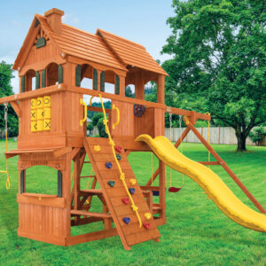 Rainforest Cottage w/ Wood Roof, Treehouse Panels and Yellow Wave Slide