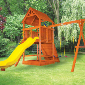 5.8 Bengal Fort - Small Backyard w/ Wood Roof and Yellow Wacky Wave Slide