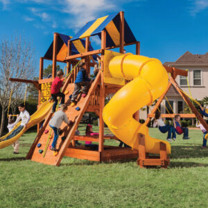 7.0 Bengal Fort DoubleDecker w/ BYB Tarp, Yellow Wave Slide and Yellow Deluxe Spiral Slide
