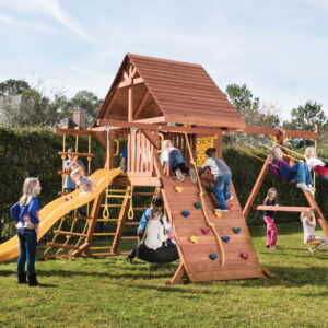 Parrot Island Playcenter w/ Wood Roof and Yellow Wave Slide