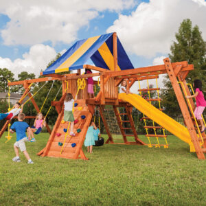 5.8 Jaguar Playcenter w/ BYB Tarp, 4x6 Monkey Bars and Yellow DoubleWall Scoop Slide