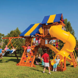 5.8 Jaguar Playcenter w/BYB Tarp, 4x6 Monkey Bars, Loft, Yellow DoubleWall Scoop and Yellow Deluxe Spiral Slide