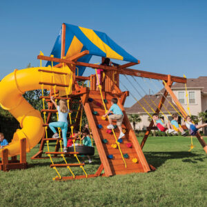 7.4 Jaguar Playcenter w/ BYB Tarp and Yellow Deluxe Spiral Slide