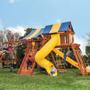 7.4 Jaguar Playcenter w/ BYB Tarp, 4x6 Monkey Bars, Loft, Yellow DoubleWall Scoop Slide and Yellow Spiral Slide